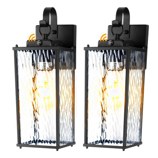 Sparluvix 2-Pack Dusk to Dawn Outdoor Lighting with Water Ripple Glass, IP65 Waterproof Matte Black Front Porch Lights Photocell Sensor Exterior Light Fixtures Outdoor Wall Sconces Coach Lights