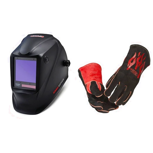 Lincoln Electric K3034-4 Viking 3350 Auto Darkening Welding Helmet, Matte Black, Extra Large & Traditional MIG/Stick Welding Gloves | 14