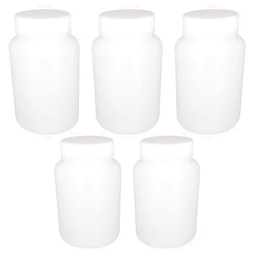 Heyiarbeit Plastic White Translucent Lab Chemical Reagent Bottle 500ml Wide Mouth Sample Sealing Liquid Storage Container 5pcs