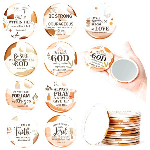 Y1tvei Bible Verse Compact Mirrors - 36Pcs Boho Christian Gifts Bulk Bible Verse Mini Compact Mirrors Inspirational Small Portable Round Pocket Makeup Mirror for Purse Church Party Favors for Women