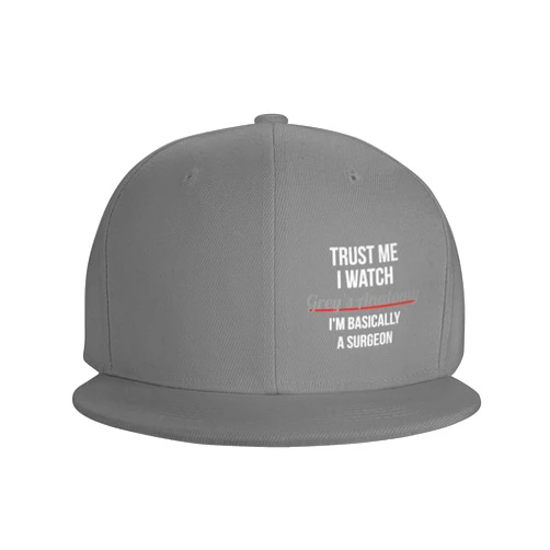 Haebfsl Trust Me I Watch Greys Anatomy Flat Brim Sun Hat for Men & Women, Adjustable Baseball Cap for Outdoor,Black