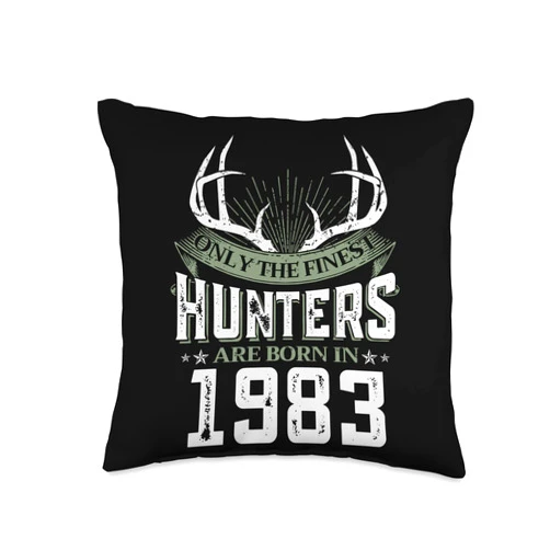 Finest Hunting Birthday Party Hunting Theme Co. 40th Birthday Deer Hunter Tee Born in 1983 40 Year Old Throw Pillow, 16x16, Multicolor