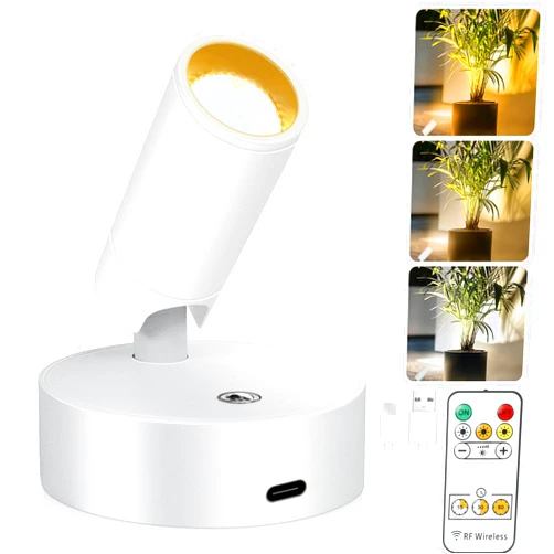 Bgmonster Wireless LED Spot lights Indoor Battery Operated with Remote, Rechargeable Up lights Indoor with Timer＆Dimmable, 3CCT Picture Lights for Wall, SpotLights Accent Uplighting for Plant, Artwork -White