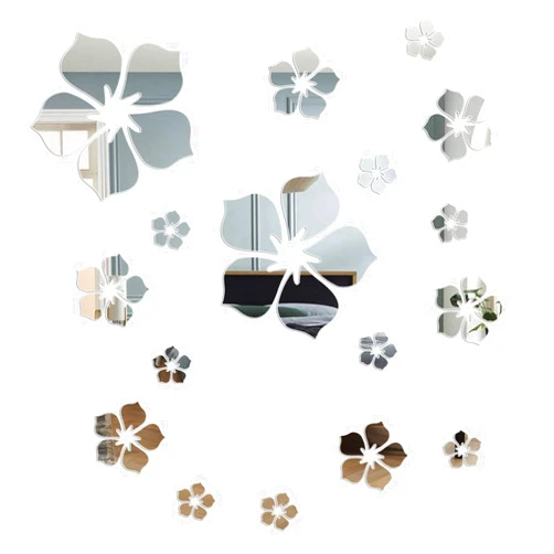 Philbinden Acrylic Mirror Floral Wall Stickers Self Adhesive Mirror Wall Decor Removable Mirror Decor 3D Flower DIY Wall Sticker for Living Room Bedroom Bathroom (Silver)