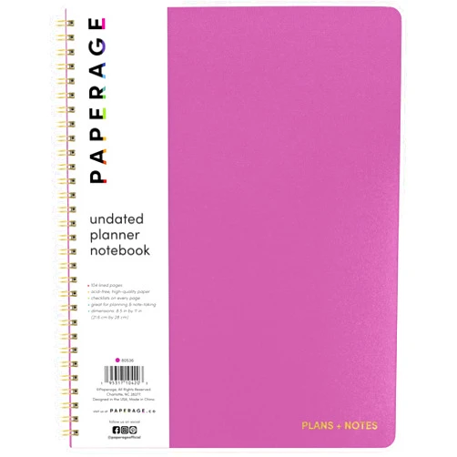PAPERAGE Undated Daily Planner Notebook (Raspberry), 8.5 in x 11 in, Spiral Bound To Do List & Schedule Planner, 104 Lined Pages for Plans & Notes