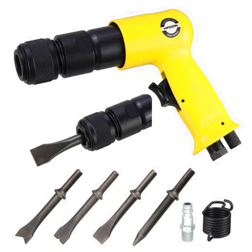 HIFESON 150 Short Barrel Air Hammer Kit with Quick Change Chisel Retainer and 4-Piece Chisels Set, 1-5/8 Inch Stroke, 4500 BPM, Light weight，Pneumatic Hammer