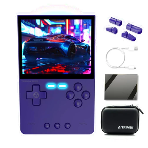 FINGEREVO Trimui Brick Handheld Game Console 3.2-inch 1024*768 IPS Screen 3000mAh Trimui-Brick Opensource System with Portable Case and Screen Protector Purple
