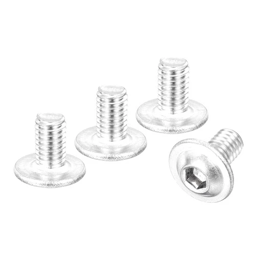 uxcell 25Pcs M6-1x10mm Flanged Button Head Socket Cap Screws, 304 Stainless Steel Socket Drive Fasteners Bolts, Fully Thread Machine Screws, Silver