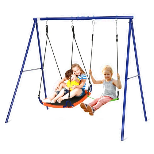 SIHANM Swing Sets for Backyard 2 Seat - Swingset Outdoor for Kids Holds 440 lbs Heavy Duty Metal Swing Frame Waterproof with Adjustable Saucer Swing Belt Swing Kids Playground Sets Gift