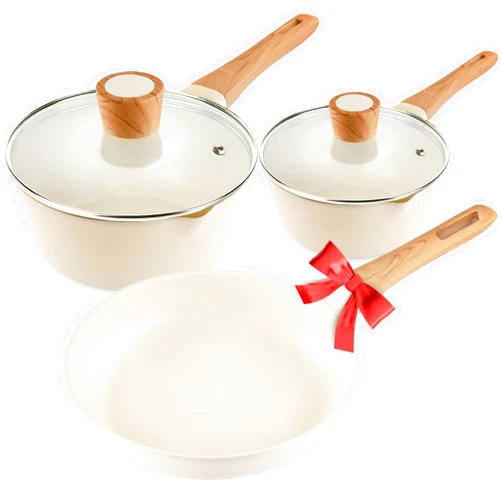 YIIFEEO Pots and Pans Set Nonstick - YIIFEEO 5 PCS Kitchen Cookware Sets 1.5 Qt & 3 Qt Granite Saucepan Sets with Lid and 9.5