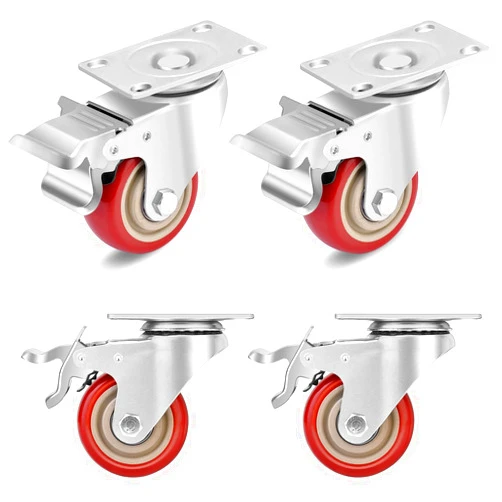 TABKEER 3 Inch Industrial Heavy Duty Swivel Caster Wheels with Brake,Set of 4 Safety Locking Casters,Load 1600lbs,Premium Polyurethane Wheels for Table, Trailer, Saw Table, Stage Toolbox, Bed, Corn Board