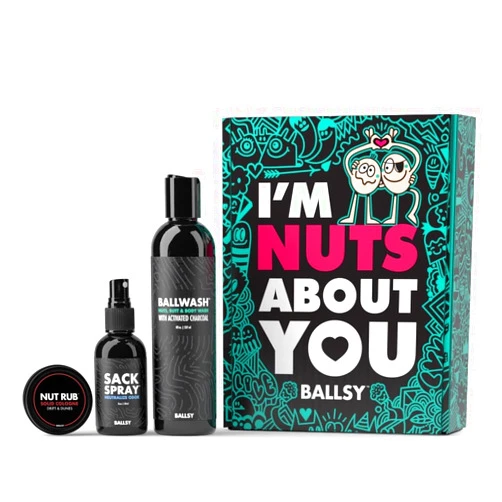 Ballsy Nuts About You Sack Pack, Men's Fresh Kit, Gift for Valentine's Day, Includes Ballwash, Sack Spray and NutRub, Drift & Dunes