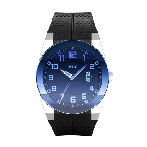 Relic by Fossil Men's Jake Silver Stainless Steel and Black Silicone Band Watch (Model: ZR11861)
