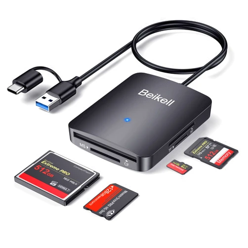 Beikell SD Card Reader, Beikell 4 in 1 Dual Connector (USB&USB C) USB C to Micro SD Memory Card Reader OTG Adapter -Supports SD/SDHC/SDXC/MMC/Micro SDXC/MS/MS Pro/CF, Compatible with Windows, OS