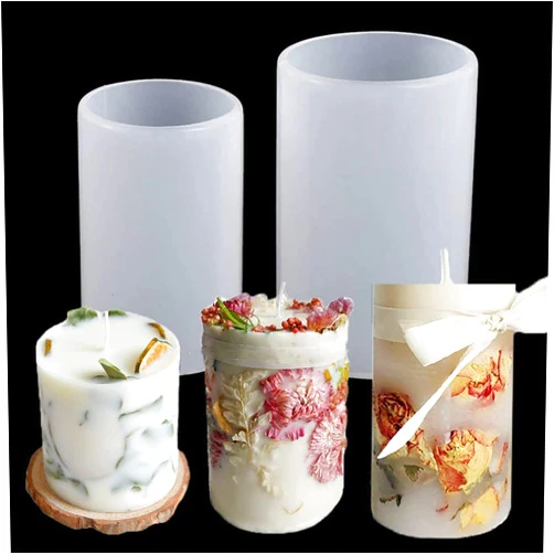 ESEDAGE 2 Pack Cylinder Mold Flower Mold Table Decoration Resin Mold Round Candle Mold 3D Cylinder Candle Mold Chocolate Mold Silicone Mold for Resin Candle Mold Handmade Candle Mold Cylinder Soap Mold