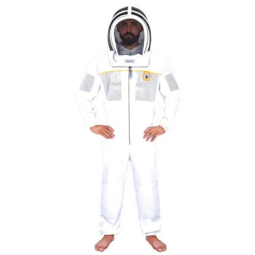 Bee Proof Suit-211 Beekeeping Suit with Mesh Pocket Breathable Professional Beekeeper with Safety Fencing Veil Cotton Hybrid (Medium,White)
