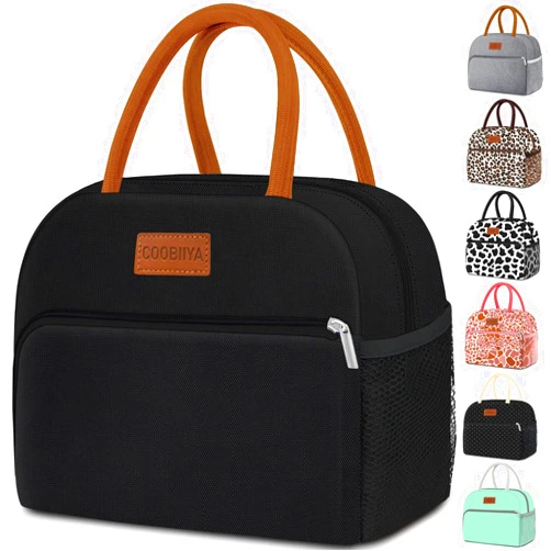 Coobiiya Lunch Bag Women, Lunch Box Lunch Bag for Women Adult Men, Small Leakproof Cute Lunch Tote Large Capacity Reusable Insulated Cooler Lunch Container for Work/Office/Picnic/Travel-Black