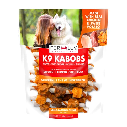 Pur Luv Dog Treats, K9 Kabobs for Dogs Made with Real Chicken, Duck, and Sweet Potato, 12 Ounces, Healthy, Easily Digestible, Long-Lasting, High Protein Dog Treat, Satisfies Dog's Urge to Chew