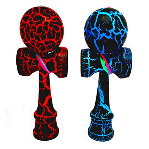 KENDAMA TOY CO. 2 Pack | Pocket Size Mini Kendama (not Full Size) | Solid Wood Ball and Cup Coordination Toy | Red/Black Blue/Black Bundle
