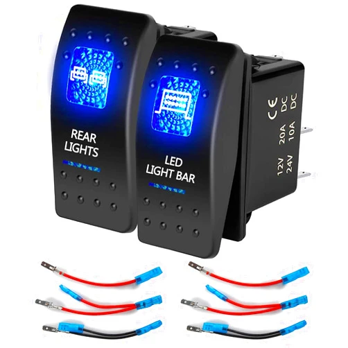 Xislet 3-Pin/Blue UTV LED Rocker Switches Compatible with Polaris RZR Ranger 570-1000 XP SXS Maverick X3 Pioneer ATV Golf Cart Rear Light Toggle Switch - with Jumper Wire