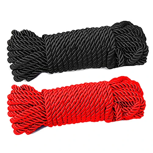 WEGO 2 Pack All Purpose 32 feet 8mm(1/3inch) Diameter Soft by Nylon Rope Solid Braided Twisted Ropes,10m Durable and Strong All Purpose Twine Cord Rope String Thread Cord (Black and Red Ropes)