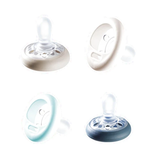 Tommee Tippee Breast-Like Pacifier, 0-6 Months, Symmetrical Design, Natural Breast-Like Baglet, BPA-Free Binkies, Pastel/Blue/Black, Pack of 4