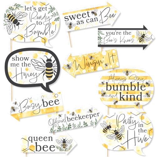 Big Dot of Happiness Funny Little Bumblebee - Bee Baby Shower or Birthday Party Photo Booth Props Kit - 10 Piece
