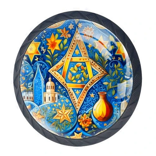 Dragon Sword Jewish Culture Pattern Glass 30mm Cabinet Knobs,4 Pack Drawer Door Pulls Handles for Kitchen Bathroom Home Cupboard Dresser Furniture Living Room Wardrobe Hardware