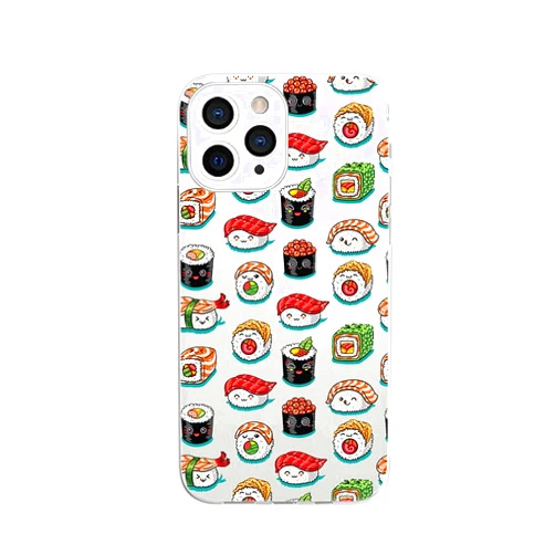 Blingy's Compatible for iPhone 13 Pro Max Case (6.7 inch), Cute Sushi Pattern Funny Cartoon Japanese Food Design Transparent Soft TPU Protective Clear Case iPhone 13 Pro Max 6.7