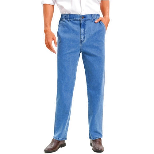 voeeron Mens Elastic Waist Jeans Relaxed Fit Men's Jeans with Elastic Waist with Zipper and Button