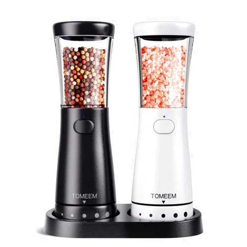 TOMEEM Electric Salt and Pepper Grinder Set with Storage Base, Stainless Steel Rechargeable Salt and Pepper Grinder Set with 4.5 oz Large Capacity, 1.8