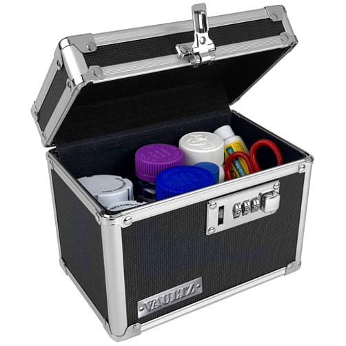 Vaultz Medicine Lock Box - 5 x 7 x 5 Inches - Secure Cabinet Safe with Combination Lock - Ideal for Medications and Small Valuables - Black