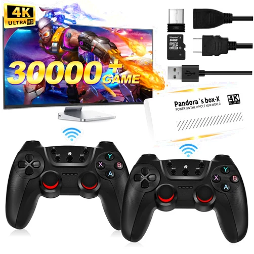 FHHU Wireless Retro Game Console, Plug and Play Video Game Stick Built in 30000+ Games,23 Classic Emulators, 4K High Definition HDMI Output for TV with Dual 2.4G Wireless Controllers(Black)