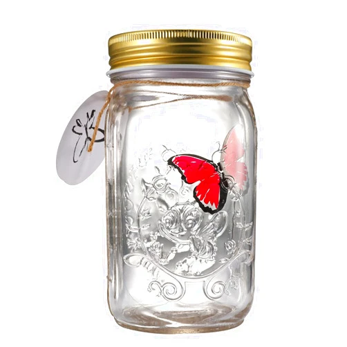 NC Butterfly in a Glass Jar, Hsxxf LED Lamp Jar Animated Butterfly in A Jar Tap to Activate Gift Decoration (Red)