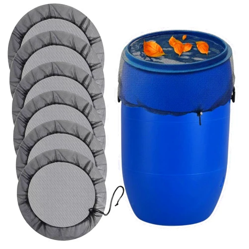 FEICHANGHAO 6 Pcs Mesh Cover for Rain Barrels, Rainwater Collector Tank Net Cover, Rain Bucket Netting Screen with Drawstring, Rain Barrel Accessories for Keep Leaves & Debris Out
