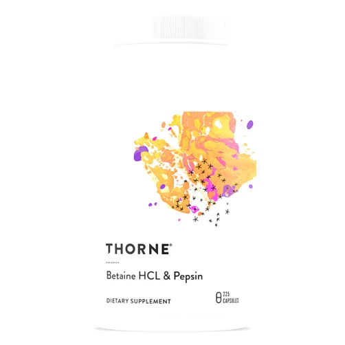 THORNE Betaine HCL & Pepsin - Digestive Enzymes for Protein Breakdown and Absorption - 225 Capsules