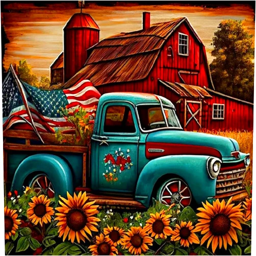 XSJDBYYQ Diamond Art Kits for Adults Truck, DIY 5D Diamond Painting Kit for Beginners Farm, Sunflower Full Round Drill Gem Art Dots for Adults, Diamond Dots Paintings Crafts Home Wall Decor 14X14 Inch