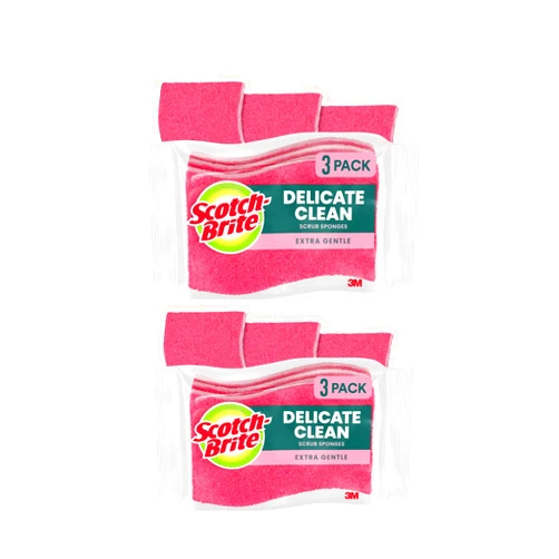 3M Scotch-Brite Delicate Care Scrub Sponges, 6 Count (2 Packs of 3) – Non-Scratch Cleaning for Glassware, Non-Stick Cookware