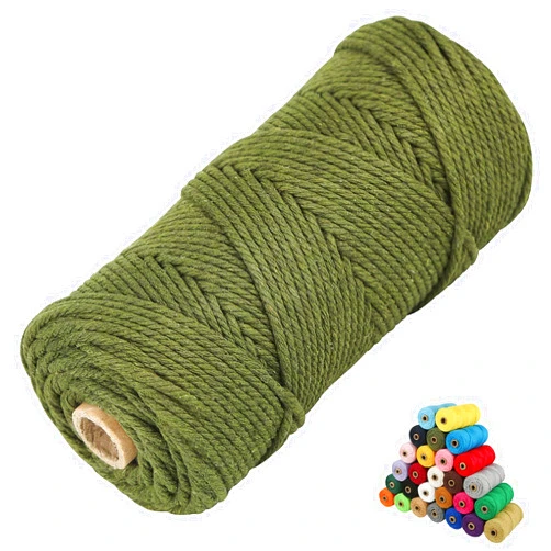 LECZIVOEN Macrame Cord 3mm x109 Yards Colored Macrame Cotton Cord, 4 Strand Twisted Macrame Yarn, Natural Cotton Cord Perfect Macrame Supplies for DIY Crafts Knitting Plant Hangers (Olive green)