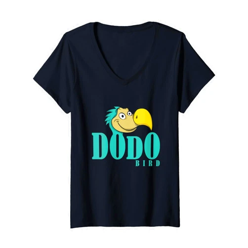 Dodo bird doudo flightless Mauritius agricultural Womens Dodo Writing with Dodo Head V-Neck T-Shirt