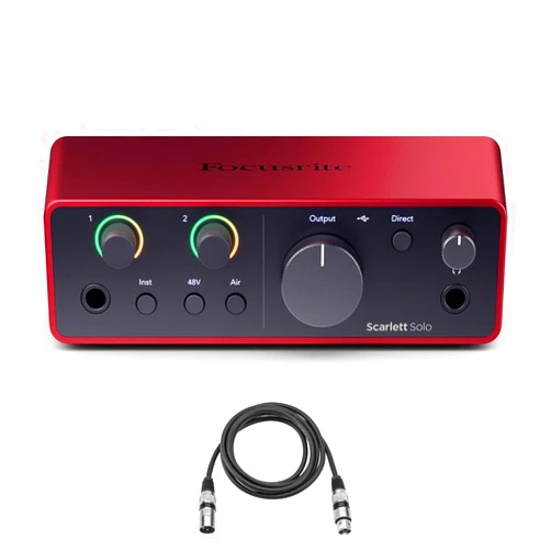 Focusrite Scarlett Solo 4th Gen USB Interface with Software Suite, Bundle with H&A 10' XLR Microphone Cable