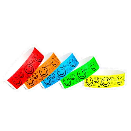 Wristco 500 WristCo Tyvek Wristbands Smiley Face Variety Pack - ¾” x 10”- Waterproof Recyclable Comfortable Tear Resistant Paper Bracelets Wrist Bands for Events Concert Festival Admission Party