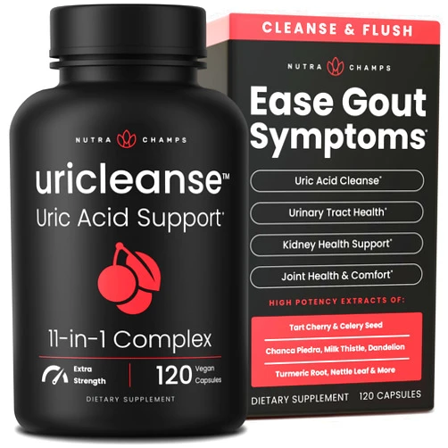 NutraChamps Uric Acid Cleanse & Gout Support – Tart Cherry, Celery Seed, Chanca Piedra, Milk Thistle & Turmeric for Kidney Detox, Joint Comfort & Uric Acid Balance – 11-in-1 Natural Formula - 120 Count