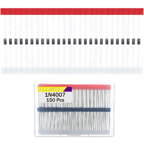 ALLECIN 150Pcs 1N4007 IN4007 Rectifier Diode 1A 1000V 4007 Doorbell Diodes 1 Ampere 1000 Volt Dioden DO-41 Package