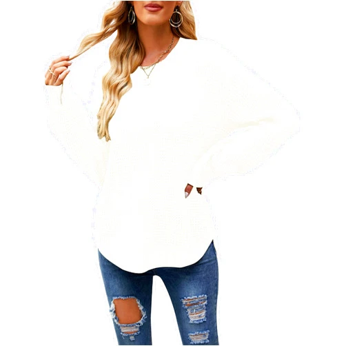 MEROKEETY Women's 2024 Fall Casual Fall Waffle Knit Sweater Long Balloon Sleeve Loose Pullover Jumper