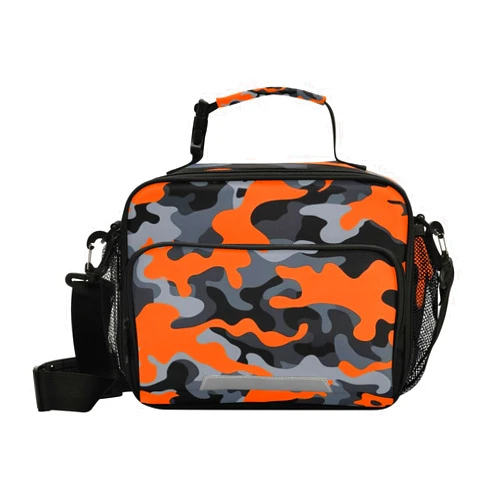 KFBE Orange Camouflage Kids Lunch Box Insulated Lunch Bags Cooler Tote Bag with Removable Shoulder Strap for Boy Girl Student 20849247