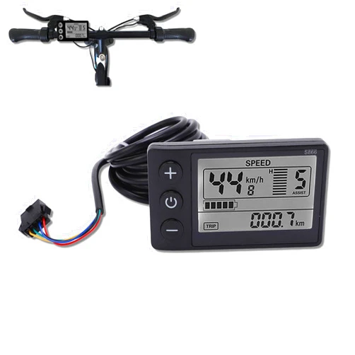 Rosvola Electric LCD Display Meter, S866 LCD Display Meter, Speedometer Odometer, 24V 36V 48V Electric Scooter Control Panel with Plug for 22.2mm/0.9in Handlebars