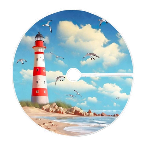 Nesatuwa Lighthouse Christmas Tree Skirt 36 Inch Round Velvet Christmas Tree Skirt Carpet Mat Holiday Party Decorations