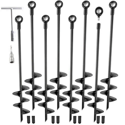 Fabulas Ground Anchors Heavy Duty, Swing Set Anchor Kit 18 Inch 8 Pack Screw in Earth Anchors Trampoline Stakes High Wind Metal Auger Anchor for Shed Tent Carports Securing Animals Camping Mobile Home