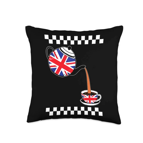Dogs For Life by GonnaBeEasier Tees Co. Union Jack United Kingdom Teapot and Cup UK Flag Tee, Britis Throw Pillow, 16x16, Multicolor